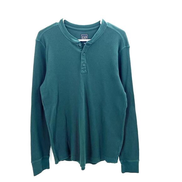 Gap Green Waffle Knit Long Sleeve Henley Thermal Shirt Mens Size Large - Picture 1 of 4